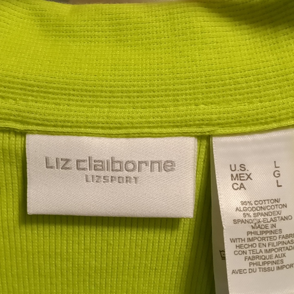 FINAL PRICE NWT Liz Claiborne LIZSPORT l/s pea green v-neck blouse Size Large